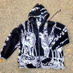 Black & Gray Wolf Print Jacket